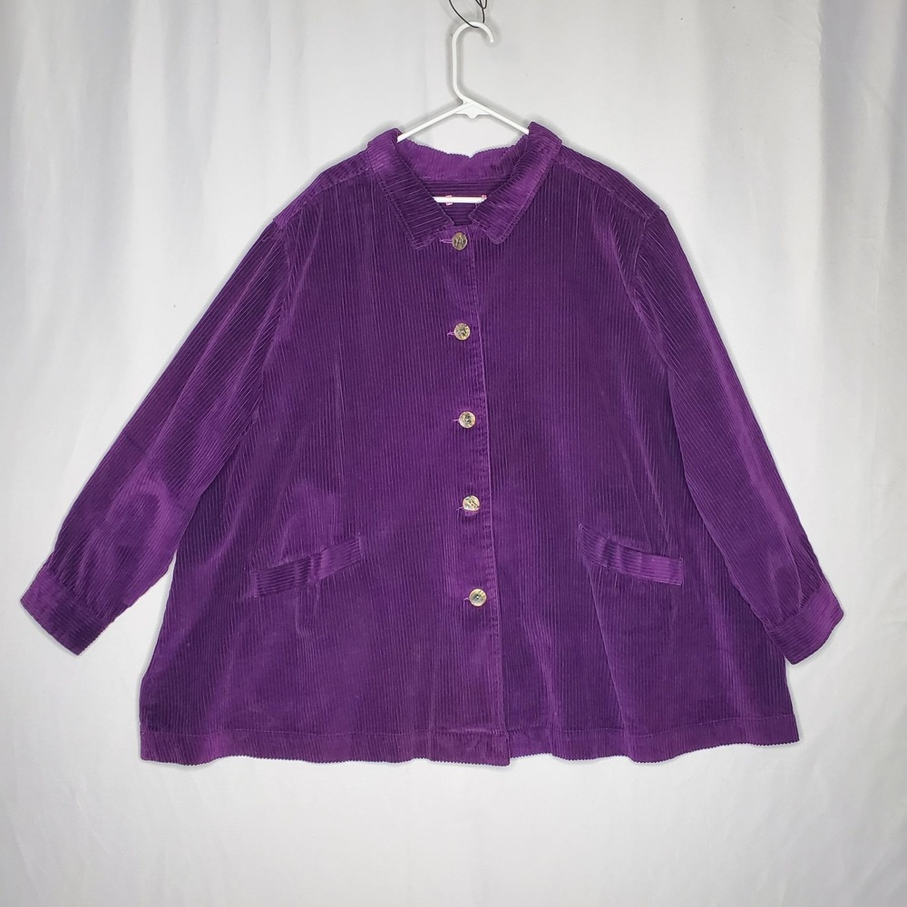 Woman Within Corduroy Jacket 4X Purple Relaxed Button Pocket Long Sleeve